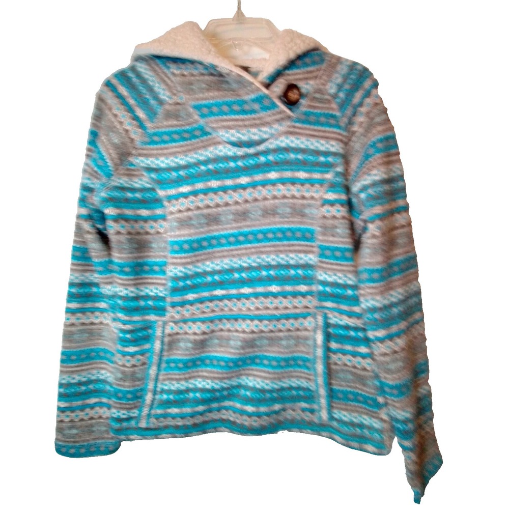 Köppen Woman's Size Medium Nordic Sherpa Lined Blue Hoodie Sweater Heavy